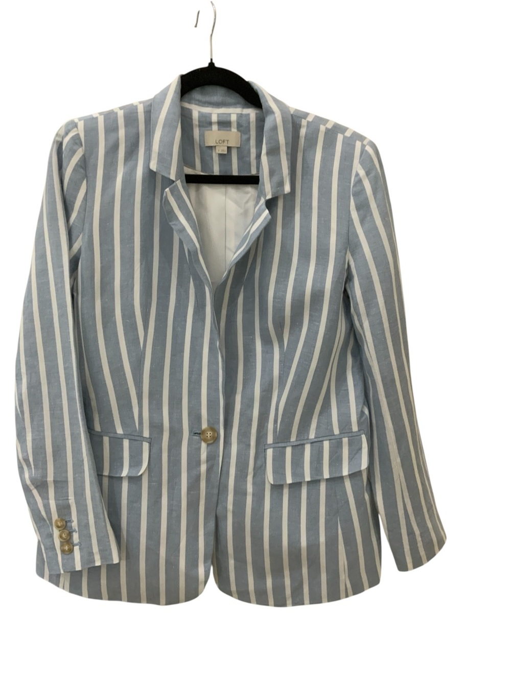 LOFT Light Blue and White Vertical Stripe Blazer Size 8